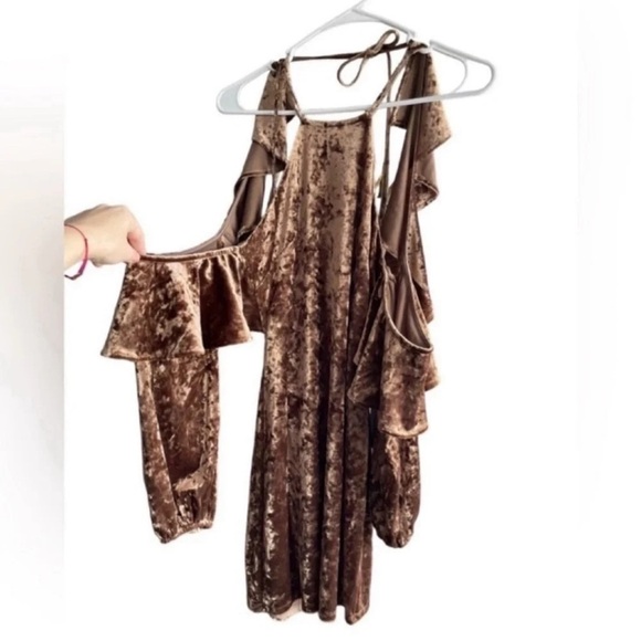 HOUSE OF HARLOW 1960 Jo Dress in Toffee Color Halter Mini Velvet Dress NWT - Picture 5 of 15